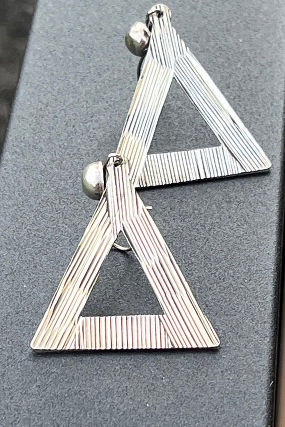 Vintage Silver Textured Triangle Earrings; 925 Lar