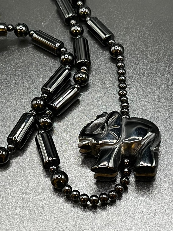 Black Onyx Beaded Necklace with Elephant Pendant;… - image 4