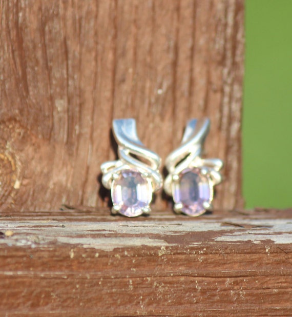 Oval Amethyst Earrings with Sterling Silver Swirl… - image 2