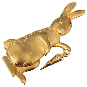 Vintage JJ Gold Tone Rabbit Brooch: Jonette Jewelry