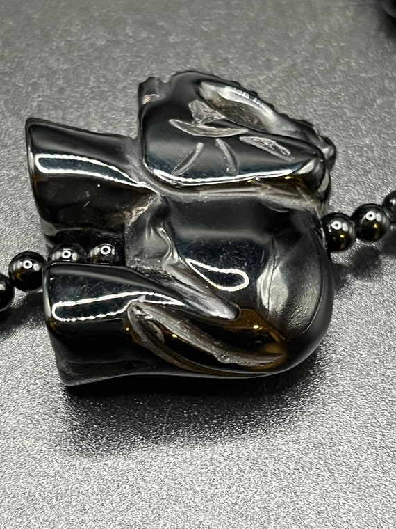 Black Onyx Beaded Necklace with Elephant Pendant;… - image 3