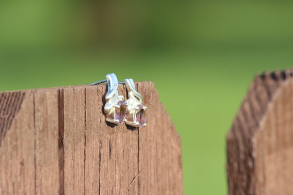 Oval Amethyst Earrings with Sterling Silver Swirl… - image 8