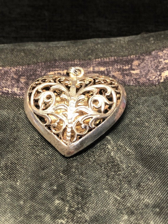 Filigree Sterling Silver Heart Pendant; 925 Intric
