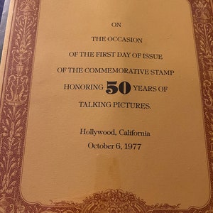 50 Years of Talking Pictures First Day of Issue Stamp and Program; Commemorative Stamp Hollywood, CA 1977; USPS Hollywood Stamp Collectable