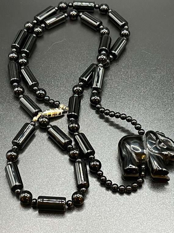 Black Onyx Beaded Necklace with Elephant Pendant;… - image 2