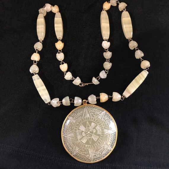 Aztec Calendar Onyx Marble Statement Necklace - image 4