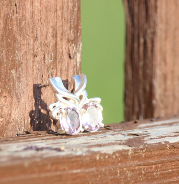 Oval Amethyst Earrings with Sterling Silver Swirl… - image 3