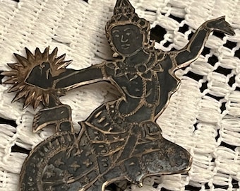 Vintage Siam Sterling Mekkala Goddess of Lightening Brooch; Niello Silver Brooch Pin