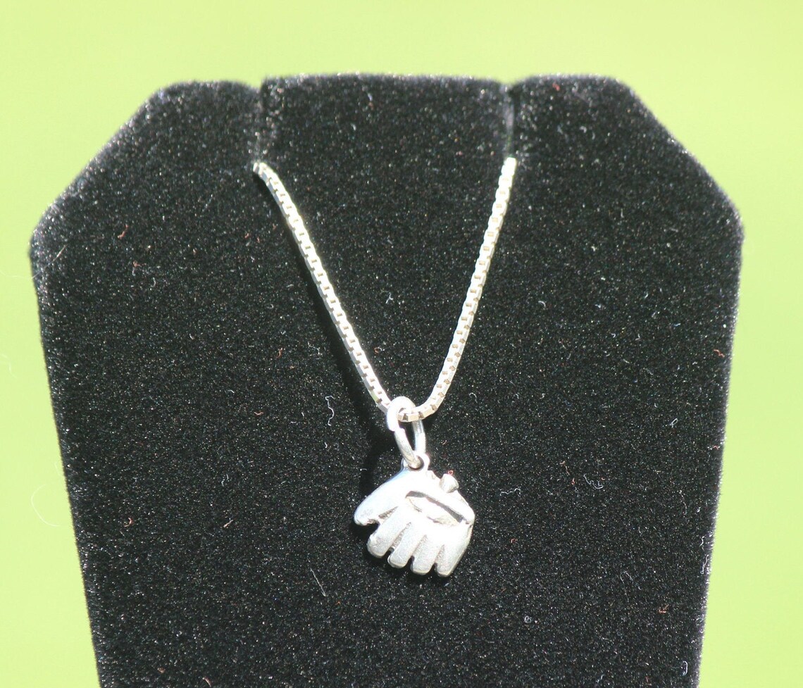 Sterling Silver Catcher's Mitt Pendant on Box Chain 925 Etsy