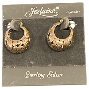 Vintage Jezlaine filigraanoorringen; Sterlingzilveren filigraanringen; Jezlaine-oorbellen op originele kaart