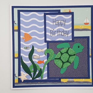 Tarjeta de cumpleaños de tortuga, tarjeta junto al mar, Tarjeta personalizada, Tarjeta hecha a mano, Tarjetas temáticas del mar, Tarjetas marinas, Tarjeta de cumpleaños de la naturaleza, Tarjeta para niños
