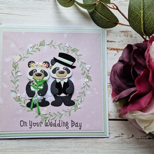 Carte de mariage panda, mariage personnalisé, carte de mariage animal, cartes modernes, carte pour couples, mariage, union civile, panda mariée et marié,