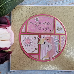 Muttertagskarte, Mothering-Sonntag, Karte für Mama, Nanny, Tante, Best Mum-Karte, Einhorn-Karte, Karten mit Blumen, Karten für Kinder, Mama