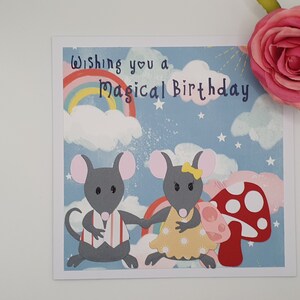 Carte d’anniversaire magique, Carte d’anniversaire pour fille, petite-fille, sœur, Carte d’anniversaire animal, Carte souris, Cartes pour filles, Cartes arc-en-ciel,