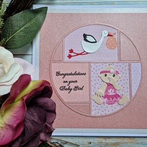 Baby-Mädchen-Karte, neue Babykarte, Luxuskarte, Baby-Glückwünsche, neue Elternkarte, personalisierte Karten, rosa Karten, spezielle Karten, handgemacht