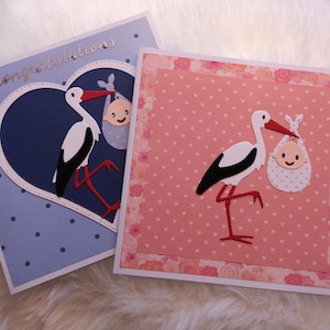 Nouvelle carte bébé, carte bébé garçon, carte bébé fille, carte pour les nouveaux parents, carte avec cigogne, carte amoureux des oiseaux, cartes pour bébés, nouvelle maman et papa