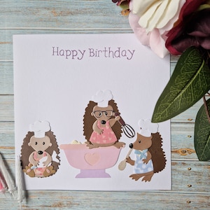 Hedgehog birthday , Cards with hedgehogs, personalised cards, Custom cards, Hedgehog lover, Card for Mum, Sister, Nan, Card for baker, cook