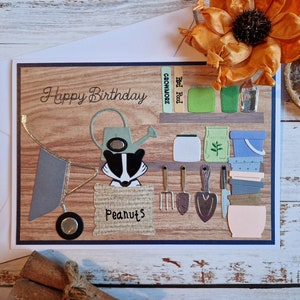 Carte d’anniversaire du jardinier, Carte d’abri de jardin, carte pour jardinier, carte d’anniversaire papa, carte pour grand-père, carte Badger, cartes personnalisées