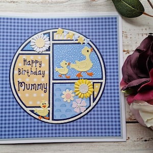 Birthday card for Mum, Mummy card, card with ducks, Duck birthday card, Card with flowers, Personalised card, Custom card, Personalised gift