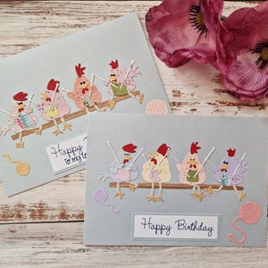 Carte à tricoter, carte d'anniversaire au crochet, carte de poulet, carte pour femme, maman, petite amie, tante, amie, cartes avec des poulets, cartes personnalisées