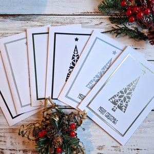 Paquete de tarjetas de Navidad x 6, Tarjetas de árbol de Navidad, Tarjetas festivas hechas a mano, Conjunto de 6 tarjetas de Navidad, Multipack hecho a mano, Navidad contemporánea