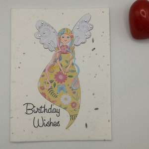 Carte d'anniversaire fée, voeux d'anniversaire, carte d'anniversaire de fille, carte pour fille, papier ensemencé, cartes de fleurs, cartes avec fleurs, personnalisées