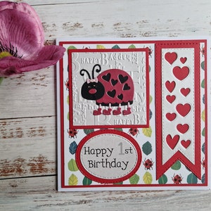 Marienkäfer Karte, Marienkäfer Geburtstag, 1. Geburtstagskarte, Baby-Mädchen-Karte, Kindergeburtstag, personalisierte Karte, benutzerdefinierte Karte, Karte für jedes Alter