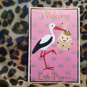 Carte bébé fille, carte nouveau bébé, petite princesse bienvenue, carte cigogne, carte princesse, carte cigogne, carte avec couronnes, bébé princesse