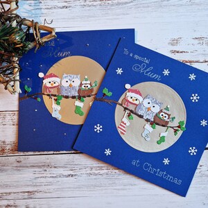 Carte de Noël spéciale maman, Carte hibou, Carte personnalisée, Hiboux de Noël, Carte pour maman, Nan, Carte personnalisable, Cartes amoureux des animaux, Bas