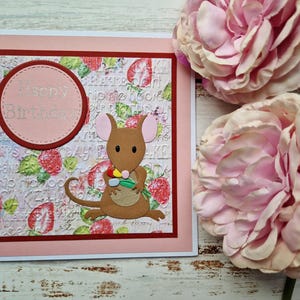 Carte souris, cartes fraise, carte d'anniversaire pour fille, maman, femme, petite amie, cartes personnalisées, cadeaux personnalisés, couleurs pastel
