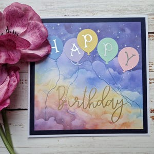 Biglietto di compleanno per figlia, mamma, moglie, fidanzata, biglietti con palloncini, biglietti con cielo notturno, biglietti personalizzati, regali personalizzati, colori pastello