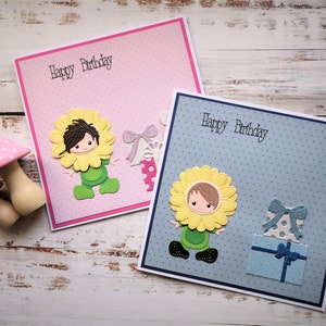 Tarjeta de cumpleaños de girasol, cabeza de girasol, Tarjeta para niños, Tarjetas de edad, Tarjetas personalizadas, Tarjetas personalizables, Tarjetas para niños, hija, hijo