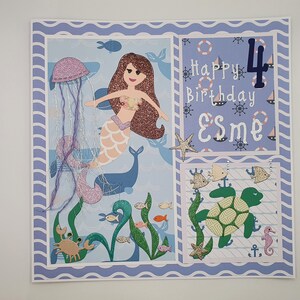 Mermaid birthday card, Sea life card,  Jellyfish, Turtle card, Daughter birthday card, Granddaughter, Personalised cards, Customisable card,