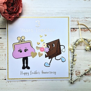 3rd anniversary Card, Card for wife, husband, Funny anniversary card, Cards for couples, Personalised cards, Leather wedding anniversary