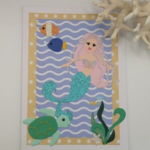 Carte sirène, carte tortue, carte mer, carte d'anniversaire Sea Life, carte fille, carte pour enfants, carte bord de mer, carte avec poisson, carte océan,