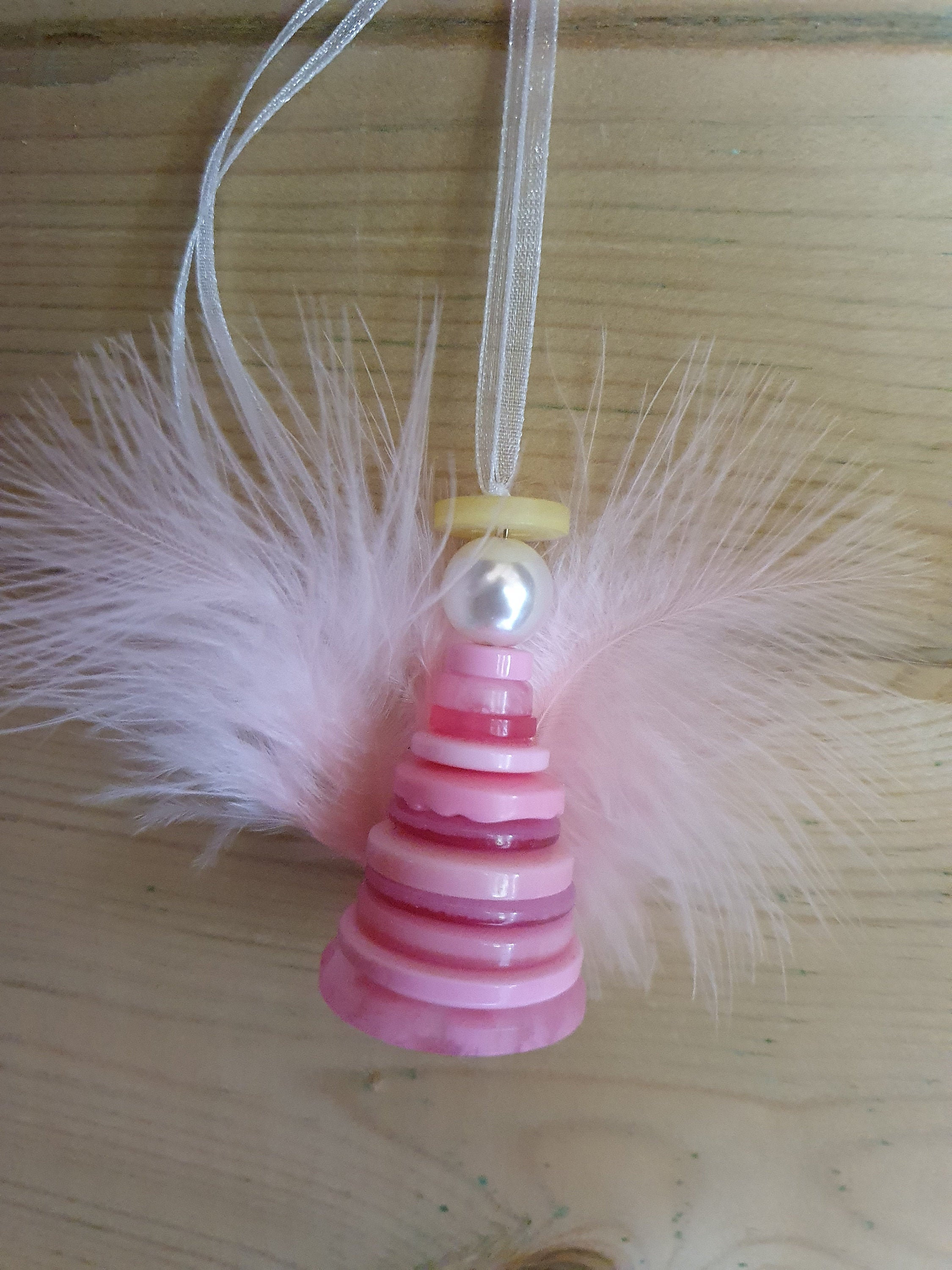 Pink Button Angel x 2, Rainbow angels, Angel Christmas Decoration, Tree Decoration, Button Decoration, Button Art, Angel Hanging Decoration