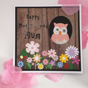 Carte de fête des mères hibou, cartes avec hiboux, carte d'amateur d'oiseaux, carte pour maman, carte de fête des mères, cartes personnalisées, cartes de fleurs, cartes spéciales