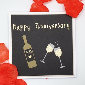 Tarjeta de Aniversario de Bodas de Oro, 50 Aniversario de Bodas, Rubí, Diamante, Plata, Perla, Tarjeta para parejas, Tarjeta para Padres, Personalizada