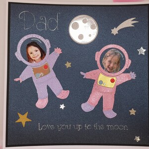 Biglietto spaziale, biglietto fotografico, biglietto per papà, biglietto per mamma, festa della mamma, biglietto di compleanno per papà, festa del papà, biglietto astronauta, ti amo fino alla luna