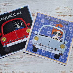 Je bent geslaagd voor de rijtestkaart, rijfelicitaties, nieuwe chauffeur, gepersonaliseerde kaarten, autokaart, kaart voor kinderen, goed gedaan kaart