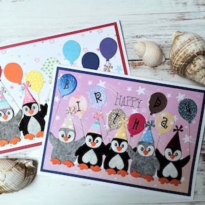 Carte d'anniversaire pingouin, carte avec des pingouins, carte d'amoureux des oiseaux, carte d'amoureux des animaux, carte pour les filles, carte des animaux, cartes pour les enfants, personnalisées