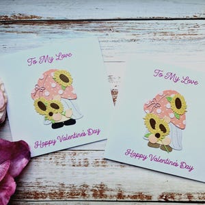 Carte de saint valentin gnome, saint valentin tournesol, carte personnalisée, carte gnome, carte saint valentin pour homme, carte tournesol, carte saint valentin