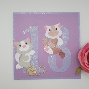 Carte d'anniversaire chat, carte d'âge, anniversaire fille, carte pour adolescent, carte pour filles, carte pour amoureux des chats, amoureux des animaux, carte chaton, carte avec des chats