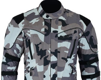 Grey Camo Storm Motorbike Motorcycle Jacket Waterproof CE Armours