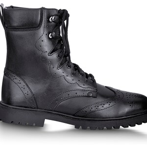 Long Lace up Ghillie Brogues Black Leather Scottish Kilt Boots Shoes image 3