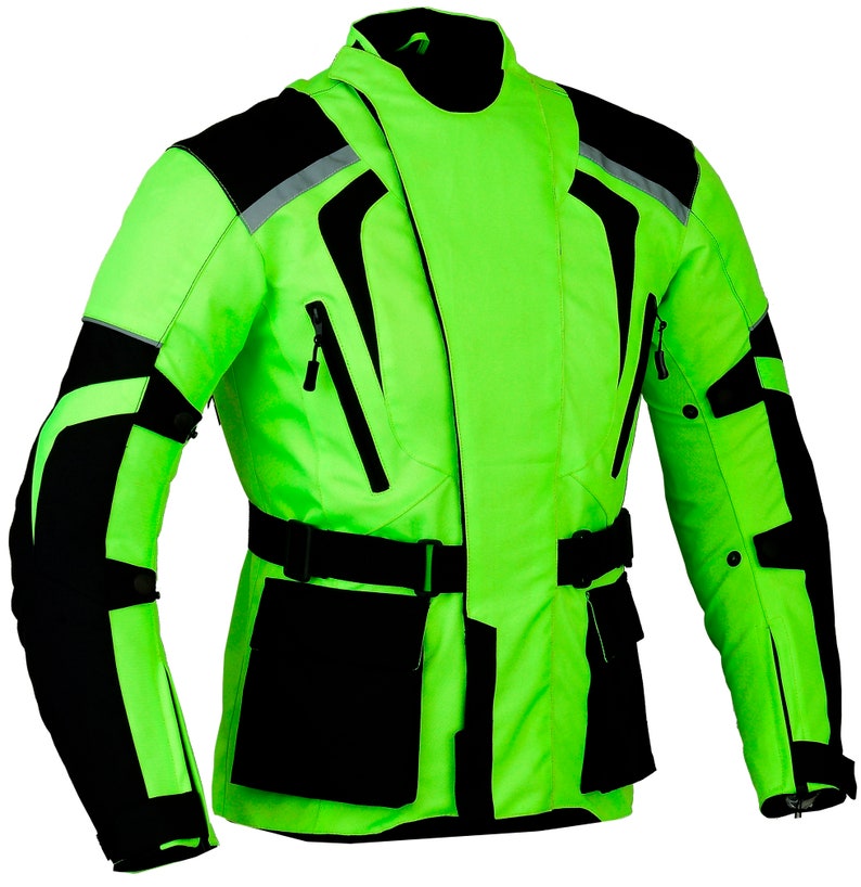 Gearx Green Hivis Motorbike Jacket Touring Waterproof Coat Etsy