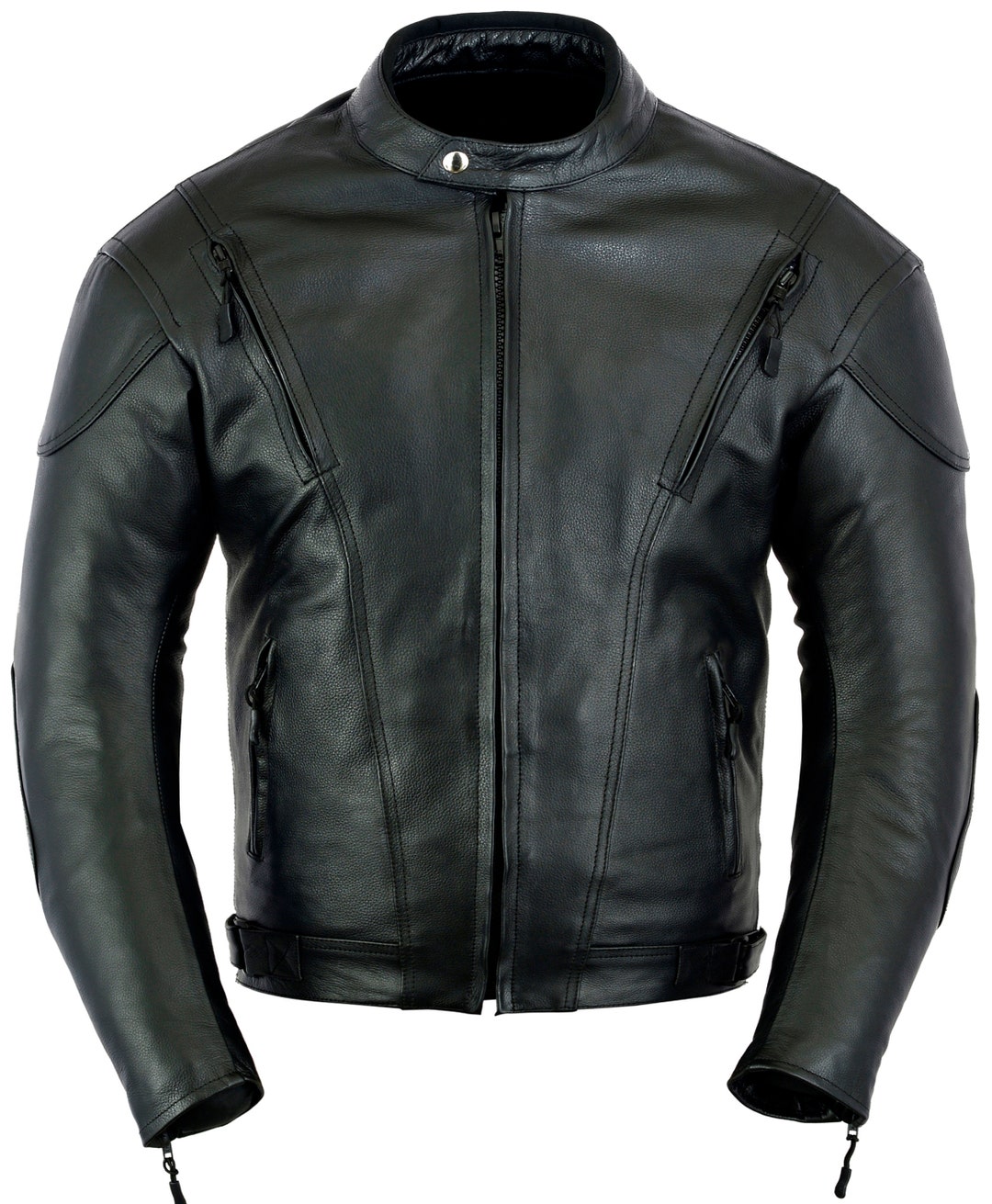 Mens Impact Motorbike Jacket Vent Zippers Soft Leather Motorcycle