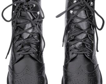 Long Lace up Ghillie Brogues Black Leather Scottish Kilt Boots Shoes