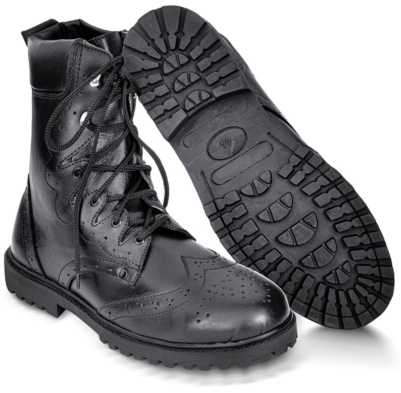 Long Lace up Ghillie Brogues Black Leather Scottish Kilt Boots Shoes image 2