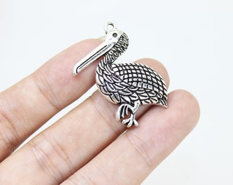 Silver Yellow Plated Pelican Charm 42mm 